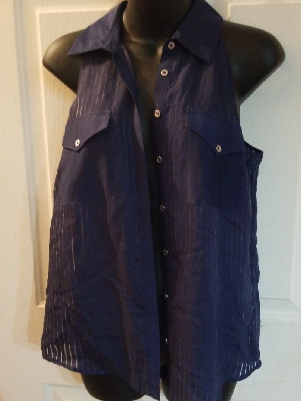 bebe Navy Sleeveless Button-Front Blouse